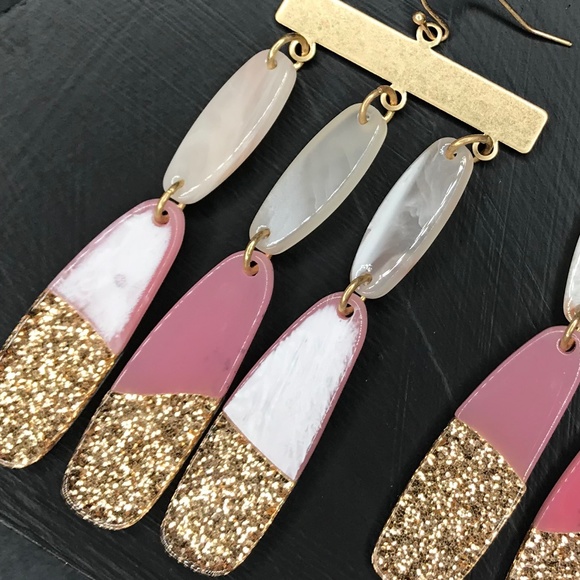 Pink and Gold Flutter Drop Earrings - Picture 3 of 7